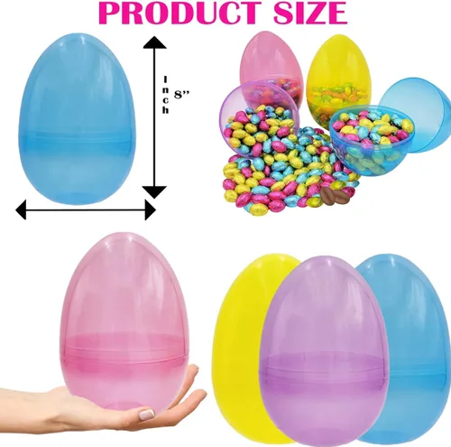 Miniatura 3 de The Dreidel Company Huevos de Pascua masivos de plástico brillante y translúcidos, perfectos para la caza de huevos de Pascua, colores surtidos