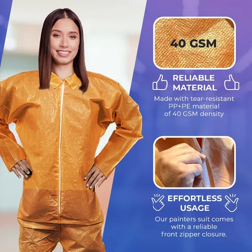 Miniatura 3 de AMZ Medical Supply Overol desechable naranja para hombres/mujeres, grande. Traje de material peligroso desechable. Overol transpirable de PP+PE