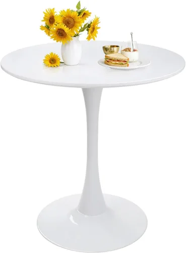 Mesa de comedor redonda de tulipán blanco de 27.5 pulgadas para espacio pequeño, mesa de cocina moderna con base de pedestal para 2-4 personas,