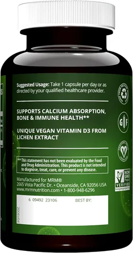 Miniatura 3 de MRM – Vegan Vitamina D3, cumple con calcio y la salud ósea necesidades (5000iu 60 Count)