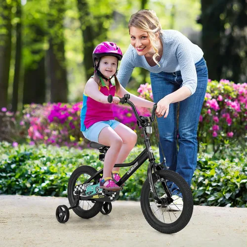 Miniatura 2 de Olakids Bicicleta para niños, 12, 14, 16, 18 pulgadas, con ruedas de entrenamiento, asiento ajustable y manillar, freno y freno de mano, bicicleta