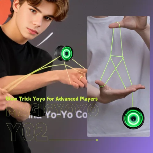 Miniatura 5 de MAGICYOYO Yoyo profesional con luz Y02 para trucos avanzados, yoyo LED de aleación de aluminio con guante, bolsa de almacenamiento, 4 baterías y 12