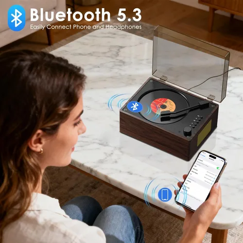 Miniatura 3 de Walnut Wood Grain CD Player with Bluetooth 5.3 - Retro Desktop Music Player, Dual HI-FI Speakers, 3600mAh Battery, Remote Control, 2-Year Warranty