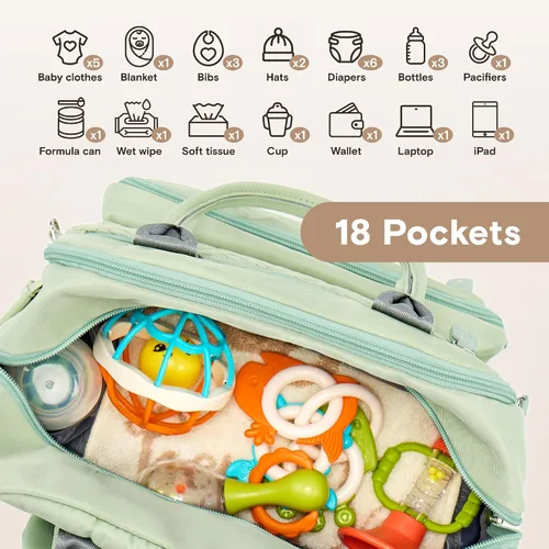 Miniatura 9 de iniuniu Mochila para pañales, kit 4 en 1, bolsas de bebé unisex grandes para niños y niñas, mochila de viaje impermeable con bolsa para pañales