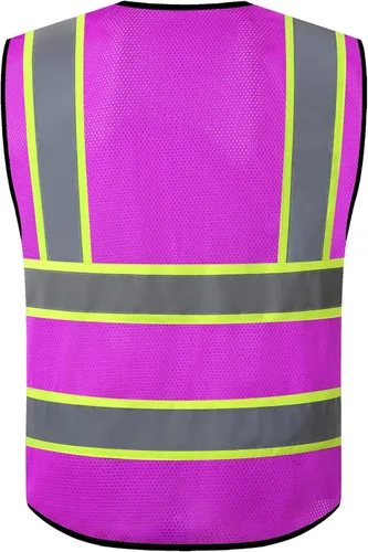 Miniatura 2 de Chaleco de seguridad reflectante de alta visibilidad para hombres y mujeres con bolsillos y cremallera frontal, cumple con los estándares ANSI/ISEA