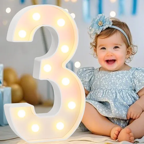 Miniatura 12 de Pooqla Letras y Números Decorativos con Luces LED, Letras y Números de Neón de Plástico Blanco para Decoración de Fiestas, Bodas, Funciona