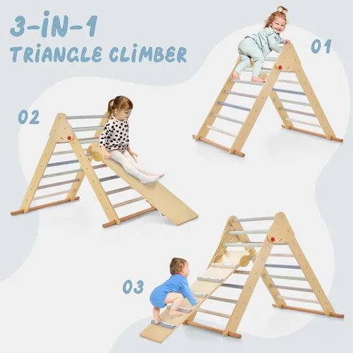 Miniatura 3 de OLAKIDS Pikler - Juego de triángulos 3 en 1, juguetes de escalada para niños pequeños, plegable de madera Montessori Gimnasio Jungle para bebés