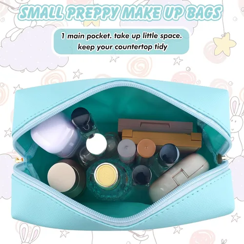 Miniatura 5 de URSKYTOUS Regalos para niñas, bolsa de maquillaje con inicial, bolsa de cosméticos personalizada con cremallera, bonita bolsa de aseo de viaje, Azul
