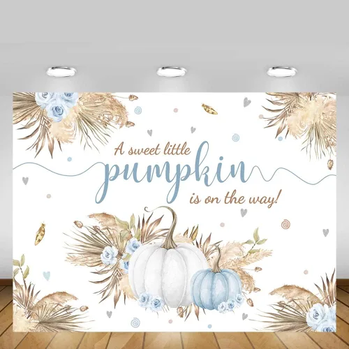 Miniatura 5 de MEHOFOND Telón de fondo bohemio de calabaza pequeña de 7 x 5 pies para niño, baby shower, hojas de otoño, hierba de pampas, hierba de Acción