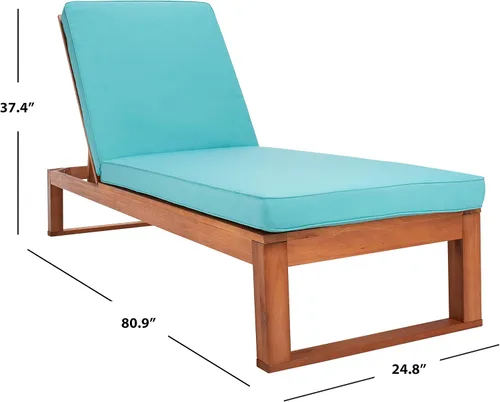 Miniatura 2 de SAFAVIEH Exterior - Solano Chaise Lounge Chair - Marrón y Aqua - Madera maciza con cojín - Diseño de respaldo ajustable - Ideal para patio, terraza