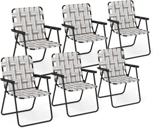 Giantex Sillas de Playa para Adultos Paquete de 6 - Silla de Campamento con Marco de Acero, Juego de 6 Sillas Plegables Ligeras de Director, Silla