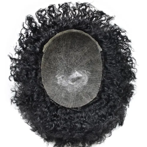 Miniatura 6 de Tupé rizado afro para hombres negros, tejido de pelo rizado para hombres, 8 x 10 pulgadas, pelo rizado de poliuretano completo, pieza de pelo rizado