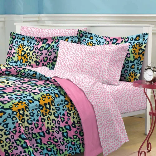 Miniatura 2 de Juego de sábanas y acolchado de microfibra súper suave con estampado de leopardo, para niñas