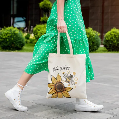 Miniatura 2 de Louise Maelys Bolsa de lona para mujer, diseño de abeja de girasol, estética, algodón, compras, regalo para mujeres, bolsas reutilizables