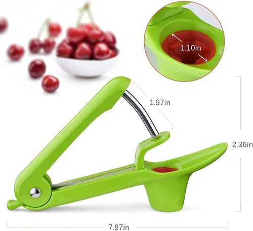 Miniatura 5 de Herramienta de descarador de cerezas, removedor de núcleo de semillas de cerezo resistente, herramienta removedor de deshuesador de cereza con Verde