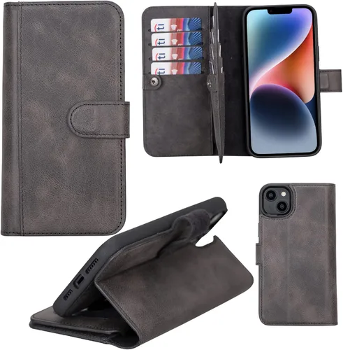 Miniatura 19 de HARDISTON Funda de piel auténtica de alta calidad hecha a mano para iPhone 11 Pro de 5.8 pulgadas, tarjeteros de doble folio, funda magnética Negro