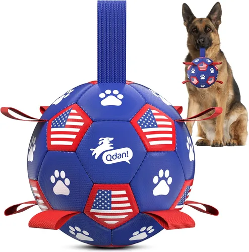 Miniatura 29 de QDAN Juguetes para perros, pelota de fútbol extragrande con correas, juguete de remolcador, juguete de agua, bolas duraderas para perros
