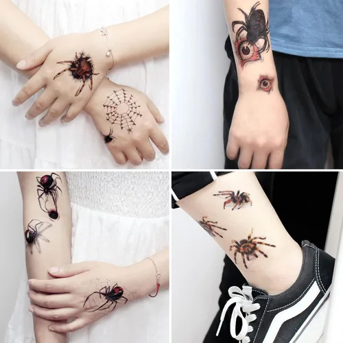 Miniatura 5 de YOKSAS Calcomanías de tatuaje temporal de araña 3D de terror de Halloween, 12 hojas de tatuajes de maquillaje facial para niños y adultos