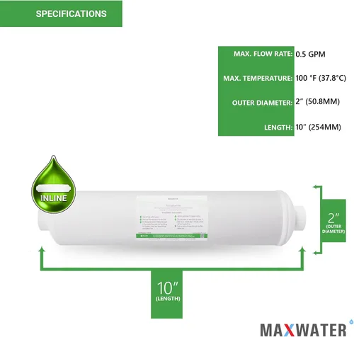 Miniatura 2 de Reemplazo del filtro de agua de carbón postactivado – Filtro en línea de 5 micras – Filtro de carbono en línea de 10 pulgadas – Bajo fregadero