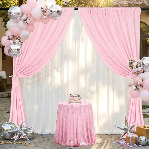 Miniatura 6 de Cortinas de fondo de lentejuelas rosas de 2 piezas, 2 pies x 8 pies, fondo de fotografía, cortina para fiestas con purpurina, fondo de boda, tela