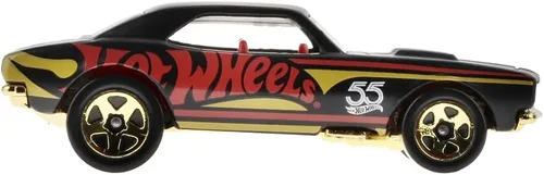 Miniatura 3 de Hot Wheels - Vehículo coleccionable fundido a presión, edición 55 aniversario, negro y dorado, inspirado en el auto deportivo Chevy Camaro del 67 ~