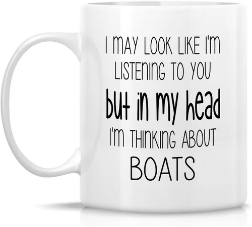 Miniatura 2 de Retreez Taza divertida – I'm Thinking About Boats Boating Nautical Sailor Boat Owner - Tazas de café de cerámica de 11 onzas – Divertido sarcástico