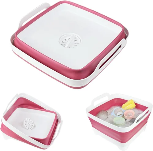 Miniatura 13 de GIMWA Lavabo plegable para biberones, contenedor portátil de 2.4 galones para fregadero de campamento de caravana, tina de cocina que ahorra espacio