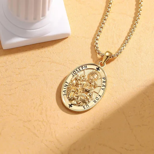 Miniatura 550 de Collar de plata de ley 925 con medalla de San Patrón, colgante de protección católica, amuleto, joyería religiosa para hombres y mujeres