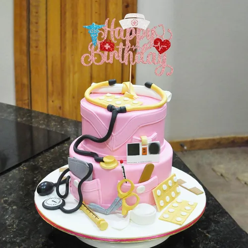 Miniatura 7 de Gyufise Decoración para pastel de enfermería con purpurina para enfermera, feliz cumpleaños, selección de pastel médico, decoración de pasteles