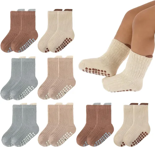 Miniatura 8 de 8 Pairs Baby Toddler Socks Non-Slip Grip Socks for Boys Girls Newborn Infant Baby Cotton Crew Sock with Grips 0-5T