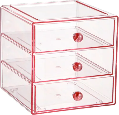 Miniatura 9 de AJIODA Caja organizadora de cajones de maquillaje con 3 cajones, vitrina de acrílico para cosméticos, organizador de tocador, caja de almacenamiento