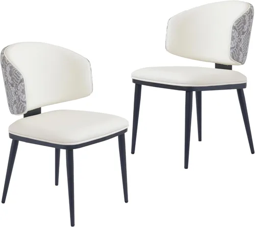 Juego de 2 sillas de comedor modernas, tapizadas, respaldo alto, piel sintética, silla de cocina, sin brazos y patas de metal para sala de estar