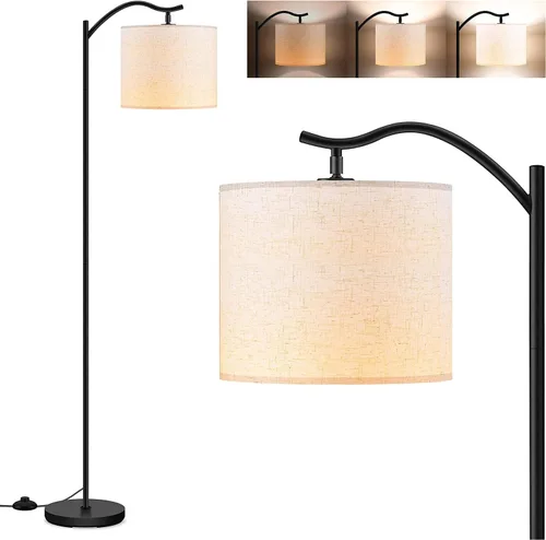 Miniatura 13 de BoostArea Lámpara de pie para sala de estar, lámpara arqueada LED de 9 W, altura moderna con pantalla de lino de tela, 3 niveles de brillo, enchufe
