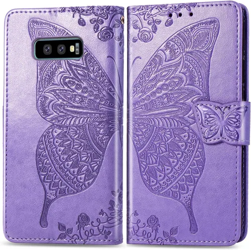 Miniatura 4 de Funda protectora de piel sintética para Samsung Galaxy S10e, con tapa y ranura para tarjetas, bolsillo en relieve, diseño de flores y mariposas