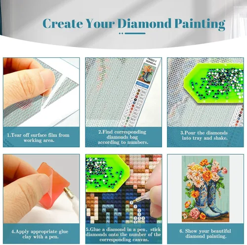 Miniatura 7 de YOYA Paquete de 2 Kits de Pintura de Diamantes 5D para Adultos - Botas de Vaquero Kits de Arte de Diamantes Flores Bricolaje Taladro Completo Puntos