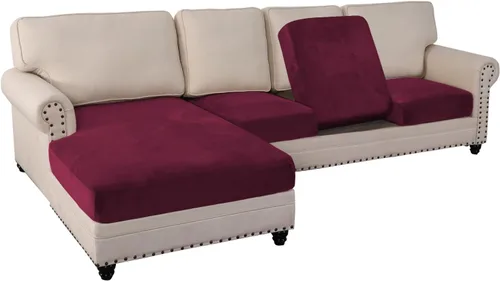Miniatura 16 de PrinceDeco Funda marrón para muebles, 2 fundas de cojín elásticas de terciopelo para cojines individuales, aptas para mascotas, se mantiene en su