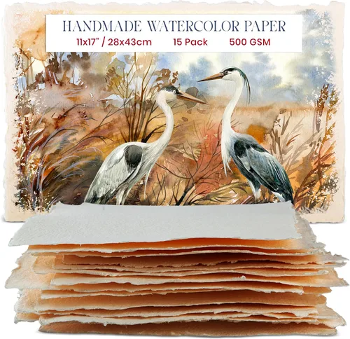 Wanderings Papel de acuarela grueso hecho a mano con borde deckled, 11 x 17 pulgadas, papel mixto texturizado prémium prensado en frío de 500 GSM,