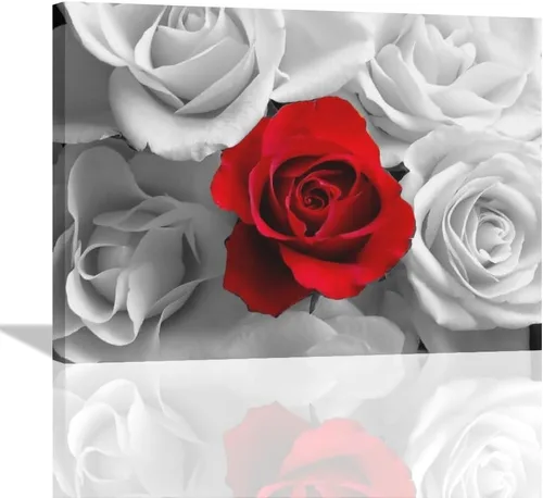 Arte de pared de baño de rosas rojas y negras, imágenes de rosas rojas y negras, decoración de pared, lienzo con estampado giclée, obras de arte