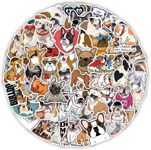 Miniatura 2 de Paquete de 100 calcomanías de Bulldog, calcomanías de vinilo lindas de Bulldog para juego, calcomanías para portátil, parachoques, botellas de agua