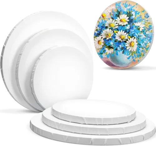 6 piezas de lienzo de pintura redondo en blanco con forma redonda de pintura de lienzo estirado imprimado tableros de decoración para pintura para