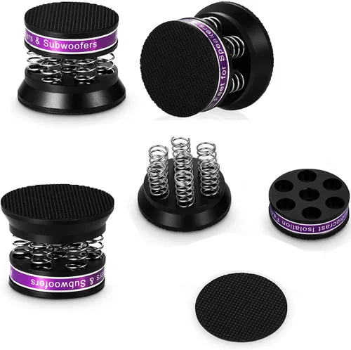 Miniatura 5 de Tertullus 4 piezas de pies de altavoz de resorte Pie de aislamiento 1.693 in × 1.516 in Soporte de alta fidelidad amortiguador de aluminio Negro