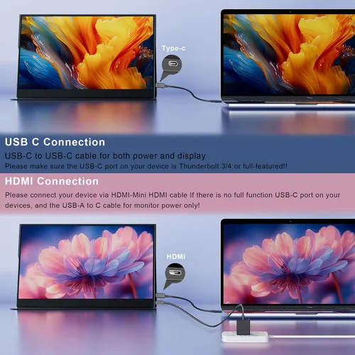 Miniatura 4 de Monitor portátil para laptop, 15.6 pulgadas 1080P FHD monitor portátil segunda pantalla extensor con USB C HDMI cubierta altavoz para computadora