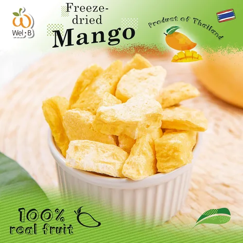 Miniatura 2 de Wel-B Bocadillo de frutas liofilizadas, mango fresco liofilizado a una textura crujiente mientras conserva el sabor natural y la nutrición, grandes