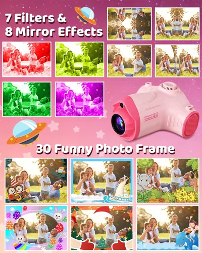 Miniatura 7 de Cámara para niños con proyector, cámara digital HD 1080P para niños de 3 a 12 años, grabadora de video fotográfico de 48 MP con soporte, tarjeta SD