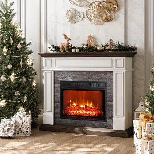Miniatura 17 de LGHM - Soporte de TV para chimenea de 80", para televisores de hasta 90 pulgadas, chimenea eléctrica con repisa, centro de entretenimiento