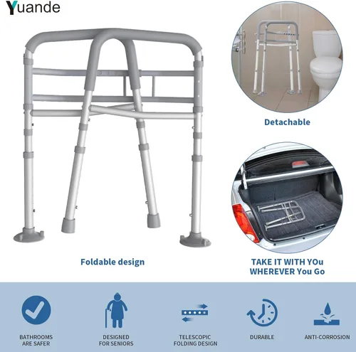 Miniatura 6 de Rieles de seguridad para inodoro, rieles plegables para inodoro con asas para cualquier inodoro, marco de seguridad de inodoro ajustable
