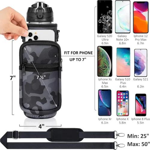 Miniatura 3 de Fimibuke - Botella de agua de 32 onzas líquidas con funda, sin bisfenol A, a prueba de fugas, deportiva, motivacional, con pajilla y correa, bolsa