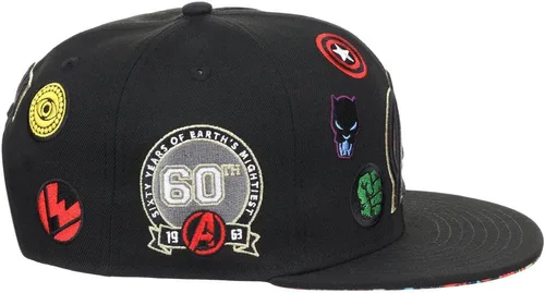 Miniatura 6 de Marvel 60th Anniversary Comic UV ajustable Snapback Flat Bill Cap negro