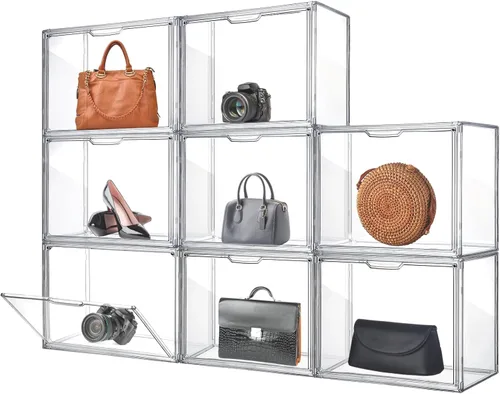 Geetery Paquete de 8 organizadores de bolsos para armario, vitrina de acrílico transparente grande, caja de almacenamiento con puerta magnética,