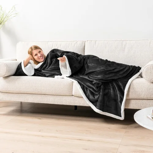 Miniatura 6 de PAVILIA Manta Sherpa Vestible con Mangas y Bolsillo, Manta Corporal Envolvente Gruesa de Felpa Acogedora para Adultos Mujeres Hombres, Regalo
